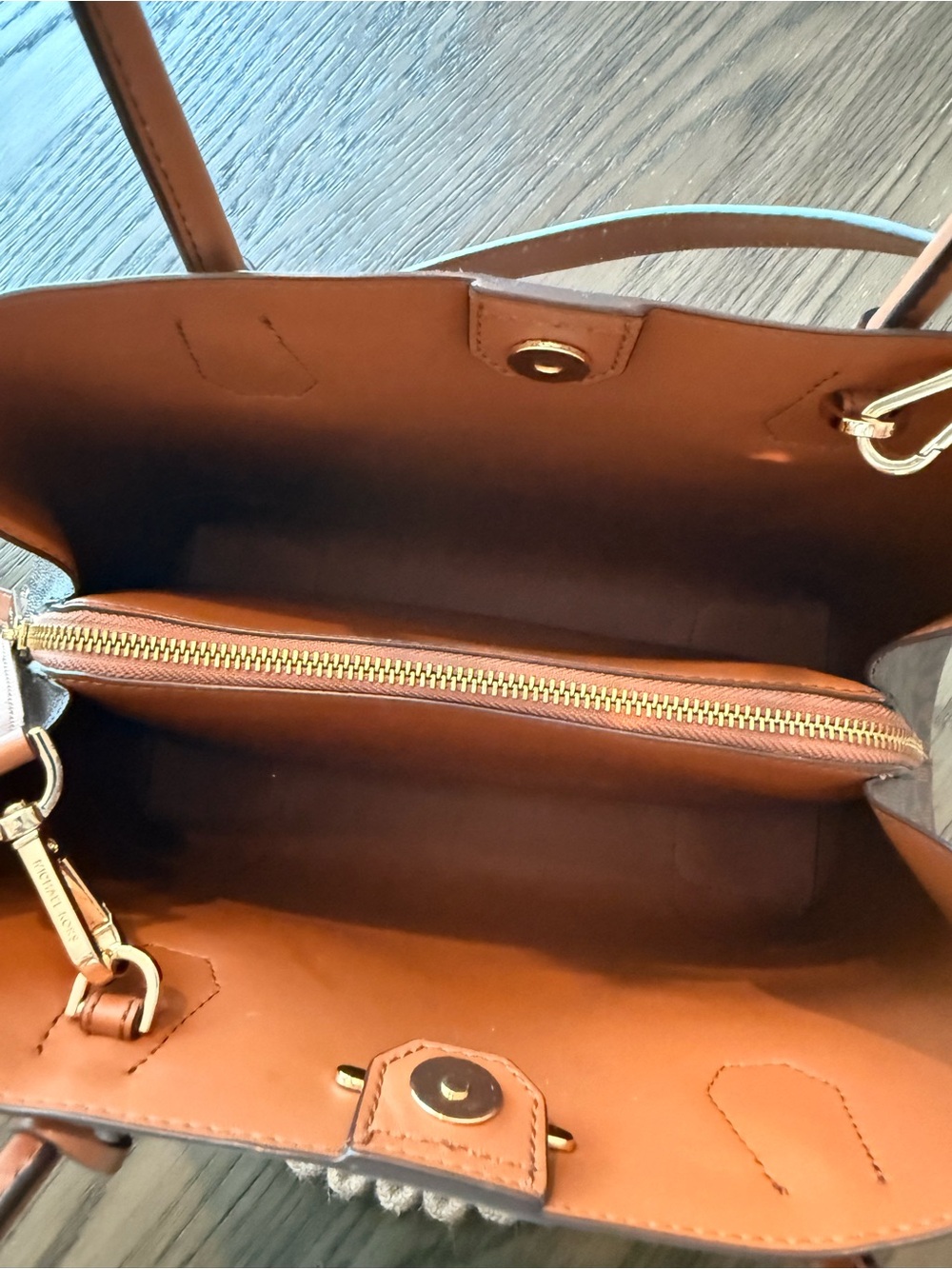 Michael Kors Mercer Gallery Medium Center Zip MK Logo Tote Bag Brown - Picture 3 of 11